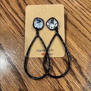Earrings Black Teardrop Earrings with Crystal Accents